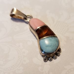 Larimar Amber Seashell footprint pendant